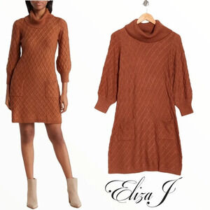 ELIZA J | Nutmeg | CABLE KNIT POCKET SWEATER DRESS